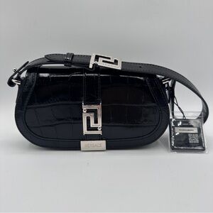 Versace New w tags Crocodile-Embossed Black Leather Mini